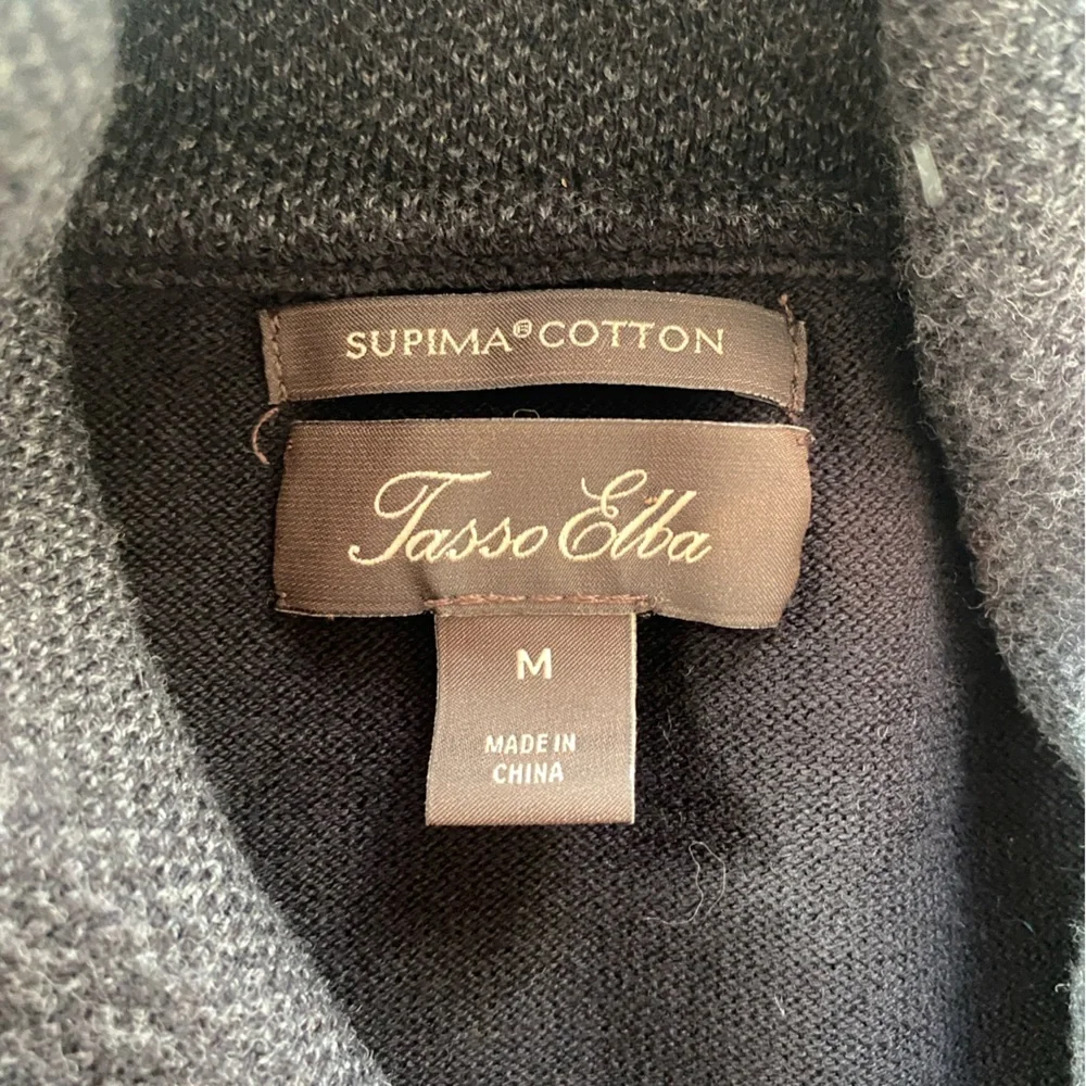 Tasso Elba Sweater Navy Blue Gray Shawl Neck 100% Cotton Medium